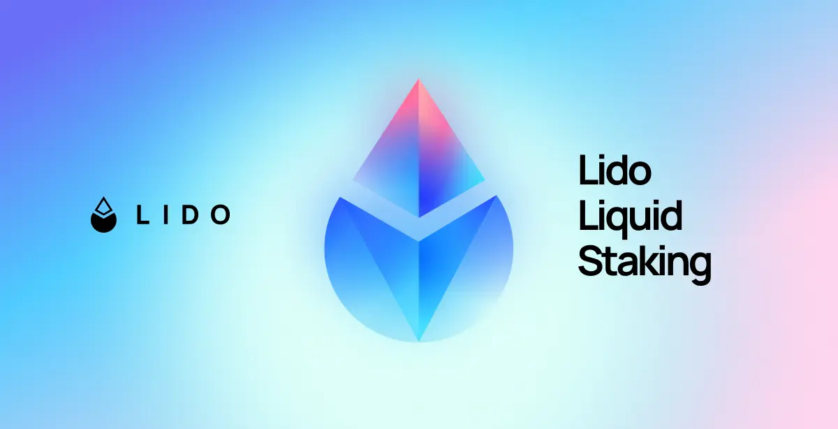 Lido Finance logo and a stylized 3D blue and pink crystalline droplet icon with the text Lido Liquid Staking.