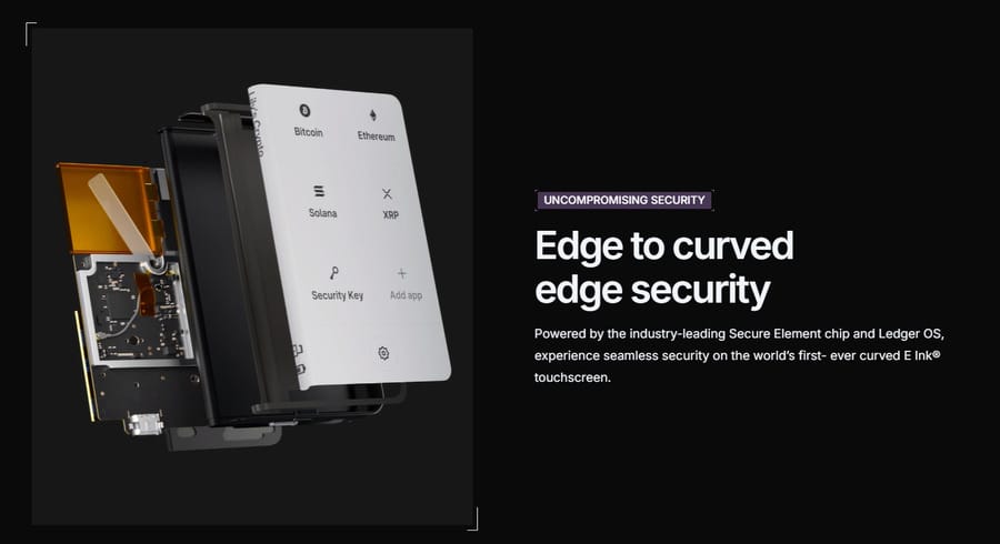Ledger Stax boasts a CC EAL6+ certified Secure Element (SE) chip. 