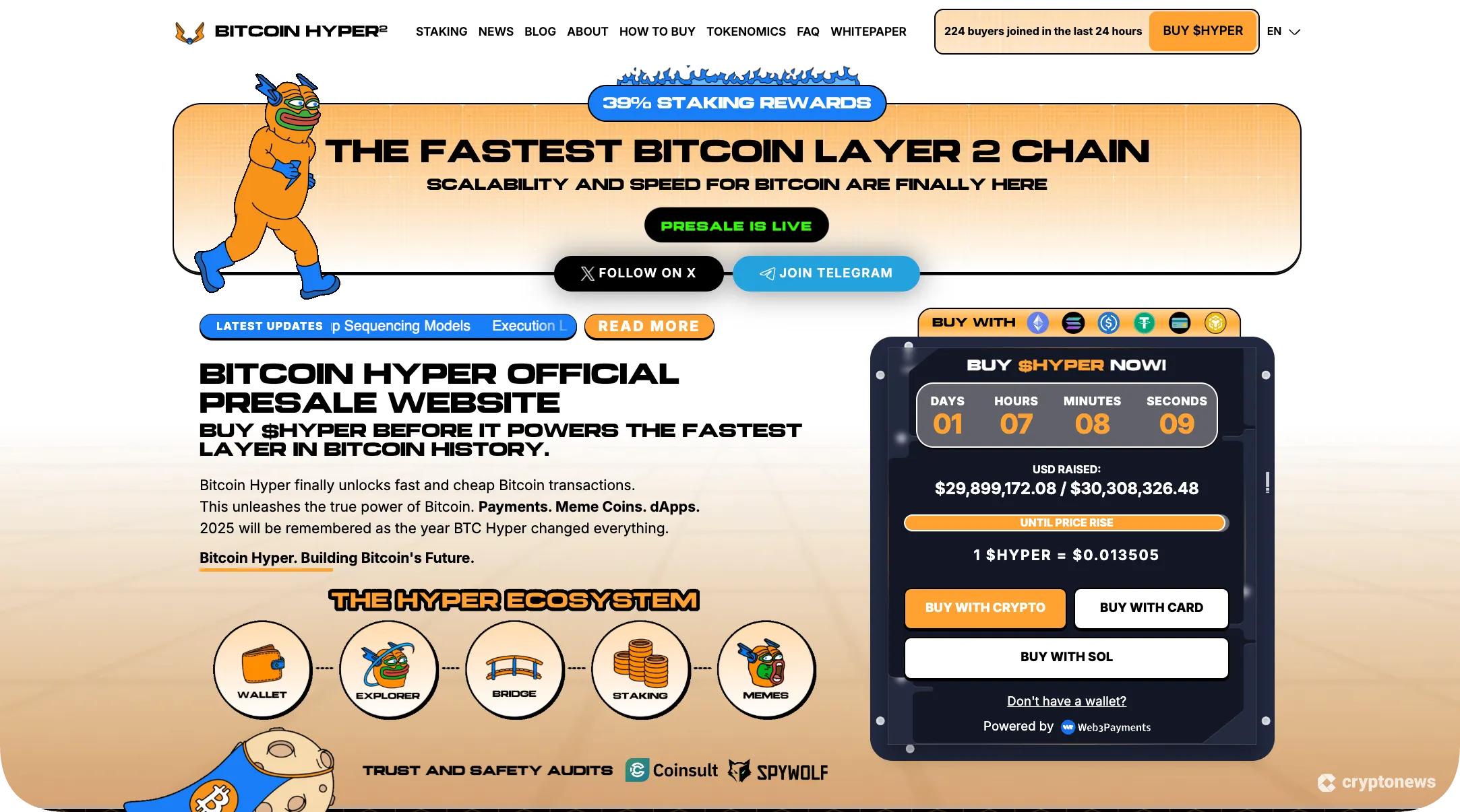 Bitcoin Hyper presale website with countdown and buy HYPER widget