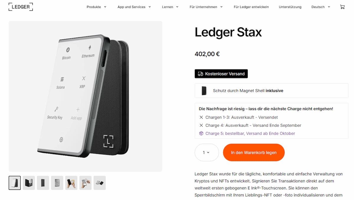 Ledger Stax Cold Wallet