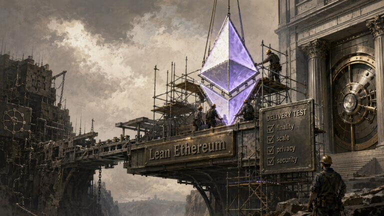 Ethereum logo over an industrial bridge symbolizing Lean Ethereum infrastructure delivery