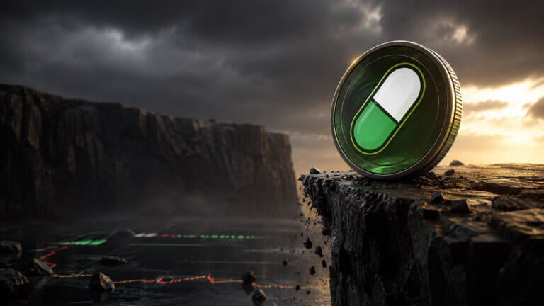 Pump.fun PUMP token on a cliff edge representing the $127M insider token unlock and liquidity test ahead.