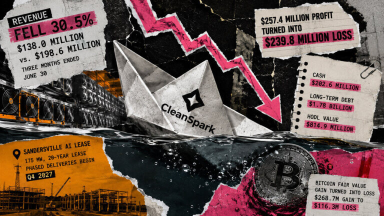 CleanSpark paper boat sinks amid falling revenue, rising losses, debt figures, Bitcoin pressure, and the Sandersville AI lease.
